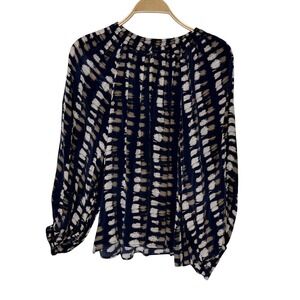 APIECE APART Navy Abstract Brushstroke Print Long Sleeve Blouse Size Small